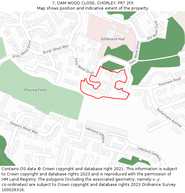 7, DAM WOOD CLOSE, CHORLEY, PR7 2FX: Location map and indicative extent of plot