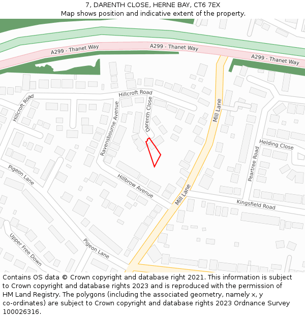 7, DARENTH CLOSE, HERNE BAY, CT6 7EX: Location map and indicative extent of plot