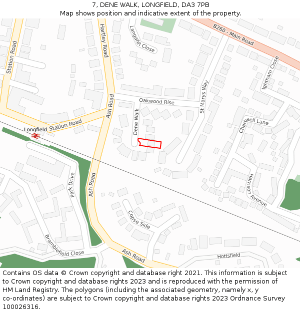 7, DENE WALK, LONGFIELD, DA3 7PB: Location map and indicative extent of plot