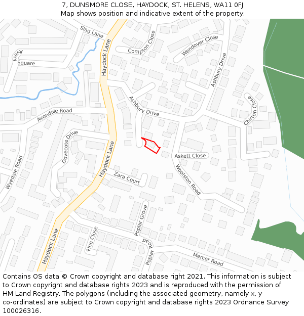 7, DUNSMORE CLOSE, HAYDOCK, ST. HELENS, WA11 0FJ: Location map and indicative extent of plot