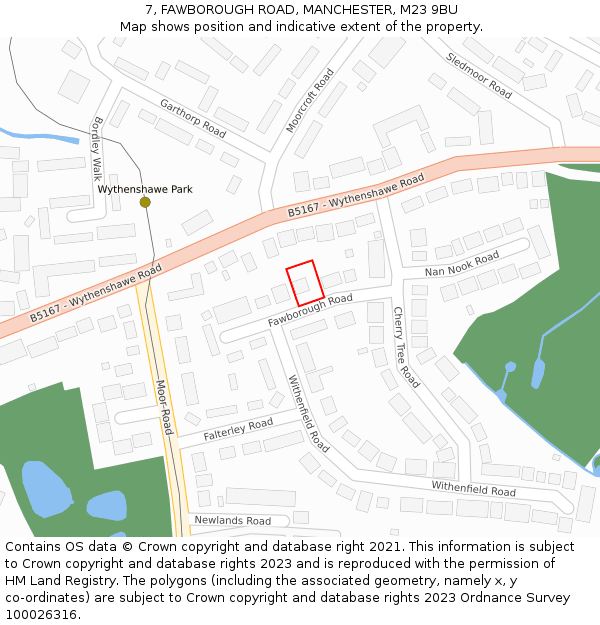 7, FAWBOROUGH ROAD, MANCHESTER, M23 9BU: Location map and indicative extent of plot