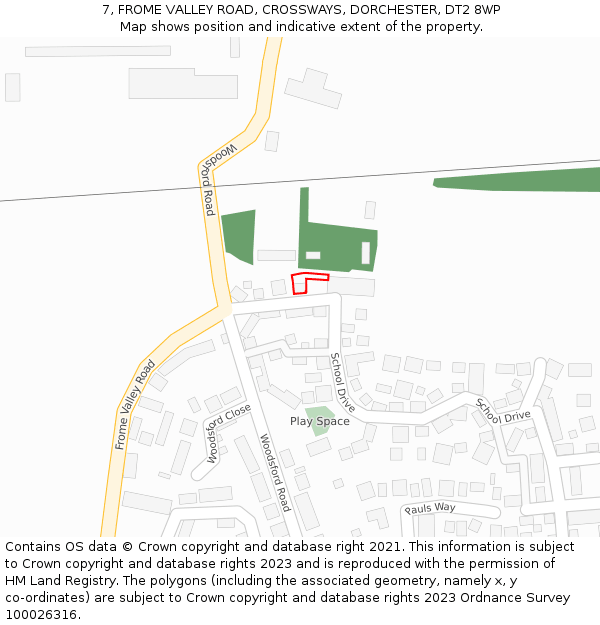 7, FROME VALLEY ROAD, CROSSWAYS, DORCHESTER, DT2 8WP: Location map and indicative extent of plot