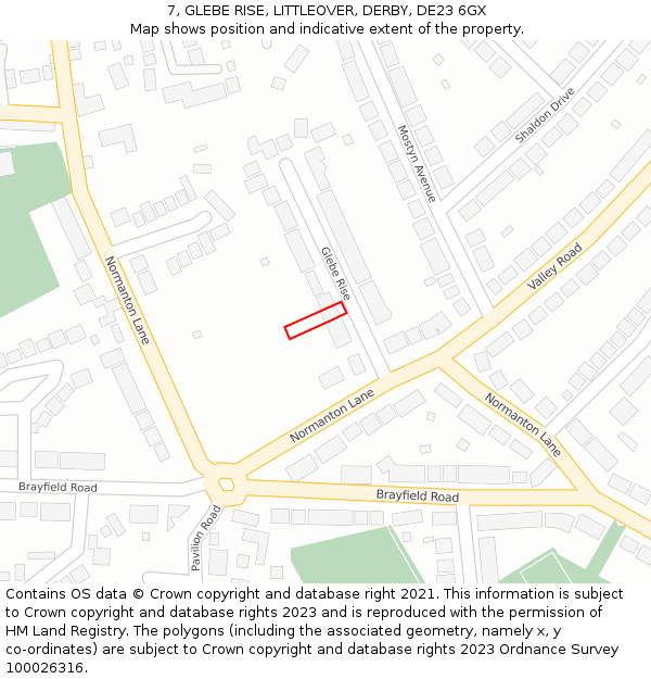 7, GLEBE RISE, LITTLEOVER, DERBY, DE23 6GX: Location map and indicative extent of plot