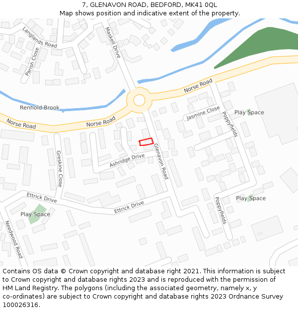 7, GLENAVON ROAD, BEDFORD, MK41 0QL: Location map and indicative extent of plot