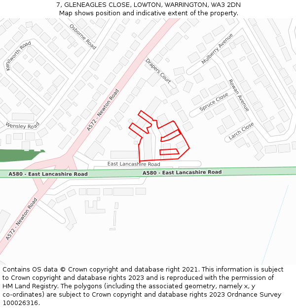 7, GLENEAGLES CLOSE, LOWTON, WARRINGTON, WA3 2DN: Location map and indicative extent of plot