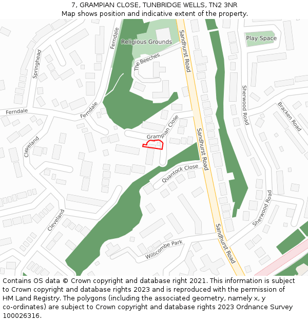 7, GRAMPIAN CLOSE, TUNBRIDGE WELLS, TN2 3NR: Location map and indicative extent of plot