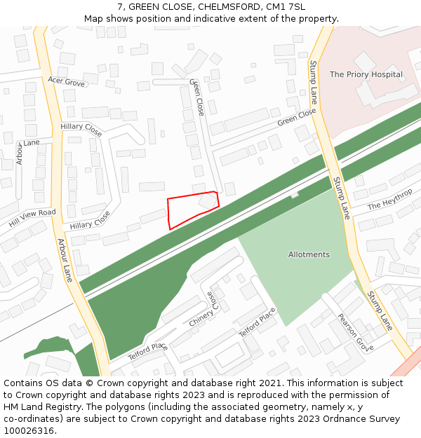 7, GREEN CLOSE, CHELMSFORD, CM1 7SL: Location map and indicative extent of plot