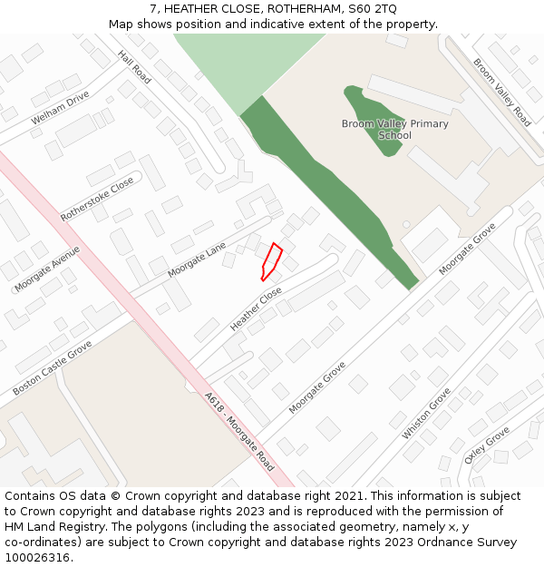 7, HEATHER CLOSE, ROTHERHAM, S60 2TQ: Location map and indicative extent of plot