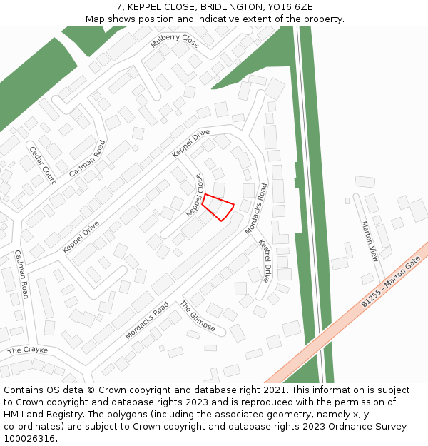 7, KEPPEL CLOSE, BRIDLINGTON, YO16 6ZE: Location map and indicative extent of plot