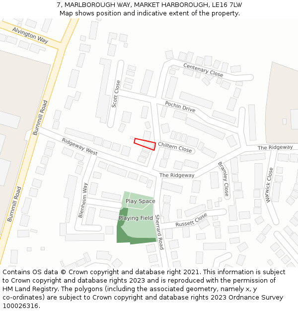 7, MARLBOROUGH WAY, MARKET HARBOROUGH, LE16 7LW: Location map and indicative extent of plot