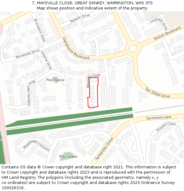 7, MAYSVILLE CLOSE, GREAT SANKEY, WARRINGTON, WA5 3TS: Location map and indicative extent of plot