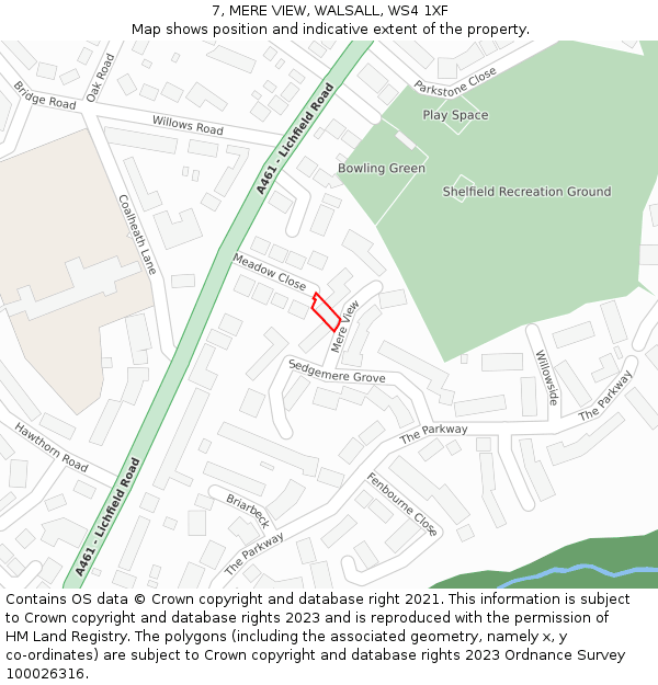 7, MERE VIEW, WALSALL, WS4 1XF: Location map and indicative extent of plot