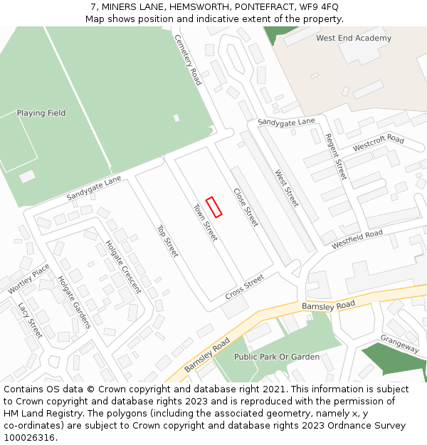 7, MINERS LANE, HEMSWORTH, PONTEFRACT, WF9 4FQ: Location map and indicative extent of plot