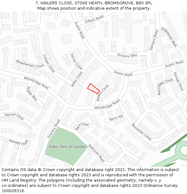 7, NAILERS CLOSE, STOKE HEATH, BROMSGROVE, B60 3PL: Location map and indicative extent of plot