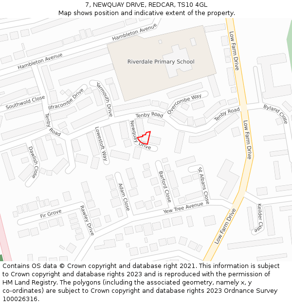 7, NEWQUAY DRIVE, REDCAR, TS10 4GL: Location map and indicative extent of plot