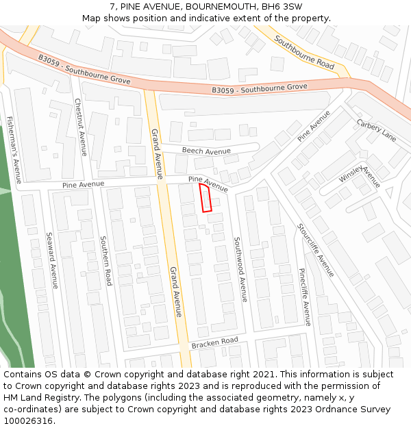 7, PINE AVENUE, BOURNEMOUTH, BH6 3SW: Location map and indicative extent of plot