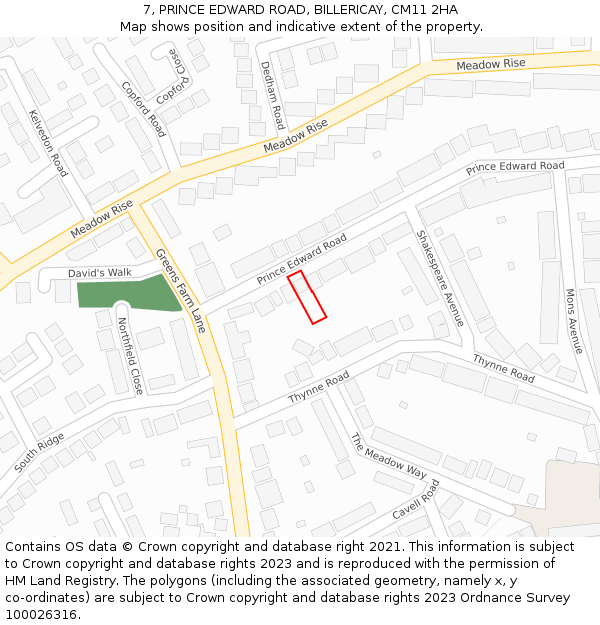 7, PRINCE EDWARD ROAD, BILLERICAY, CM11 2HA: Location map and indicative extent of plot