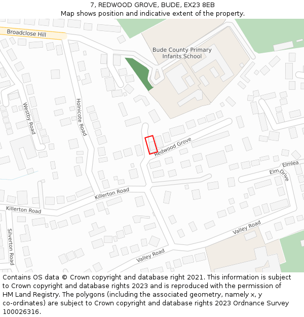 7, REDWOOD GROVE, BUDE, EX23 8EB: Location map and indicative extent of plot