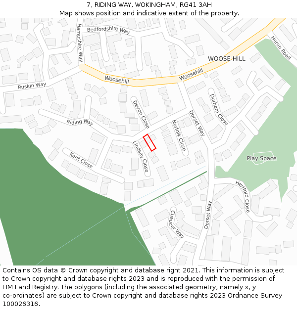 7, RIDING WAY, WOKINGHAM, RG41 3AH: Location map and indicative extent of plot