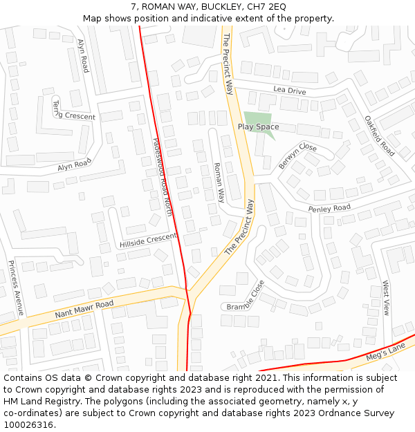 7, ROMAN WAY, BUCKLEY, CH7 2EQ: Location map and indicative extent of plot