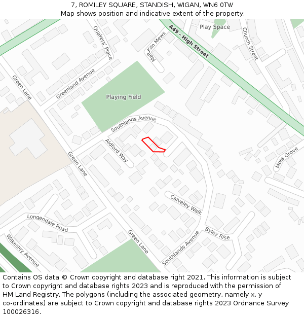 7, ROMILEY SQUARE, STANDISH, WIGAN, WN6 0TW: Location map and indicative extent of plot