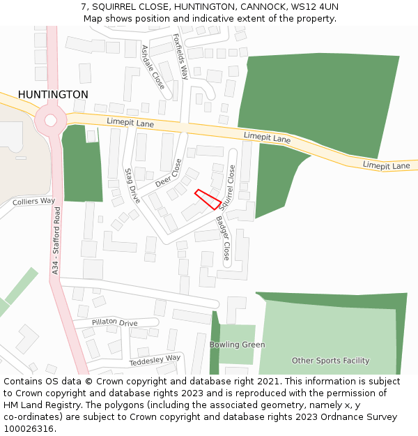 7, SQUIRREL CLOSE, HUNTINGTON, CANNOCK, WS12 4UN: Location map and indicative extent of plot