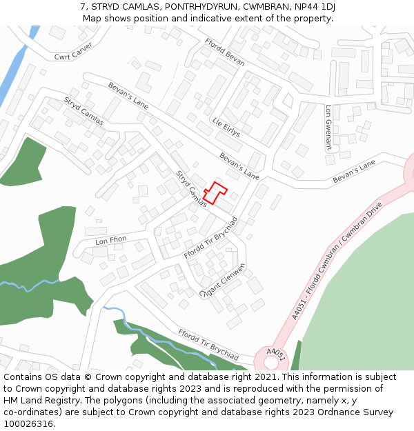 7, STRYD CAMLAS, PONTRHYDYRUN, CWMBRAN, NP44 1DJ: Location map and indicative extent of plot