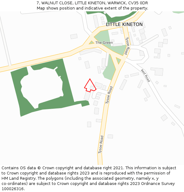 7, WALNUT CLOSE, LITTLE KINETON, WARWICK, CV35 0DR: Location map and indicative extent of plot
