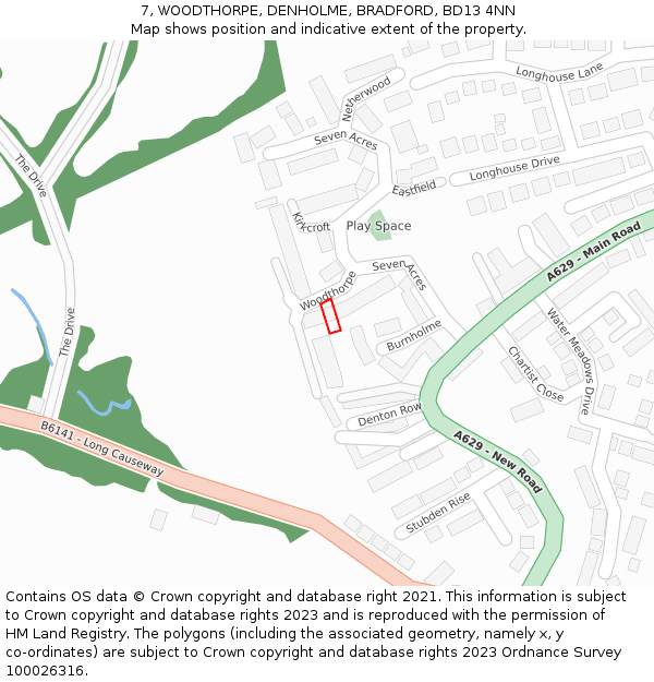 7, WOODTHORPE, DENHOLME, BRADFORD, BD13 4NN: Location map and indicative extent of plot