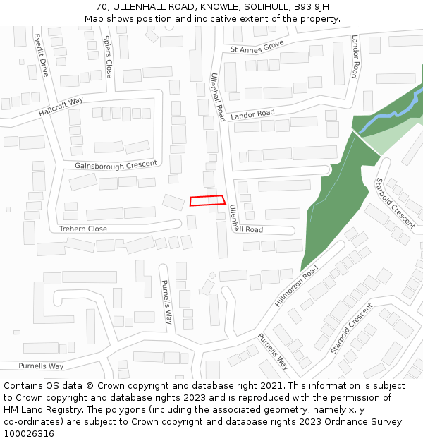 70, ULLENHALL ROAD, KNOWLE, SOLIHULL, B93 9JH: Location map and indicative extent of plot