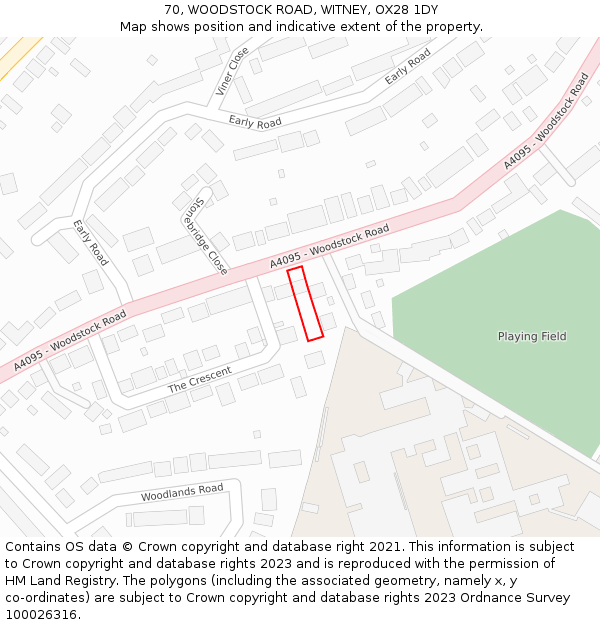 70, WOODSTOCK ROAD, WITNEY, OX28 1DY: Location map and indicative extent of plot