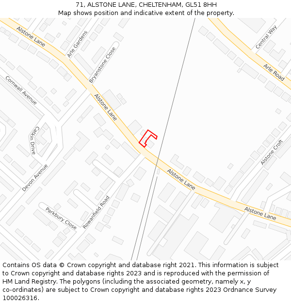 71, ALSTONE LANE, CHELTENHAM, GL51 8HH: Location map and indicative extent of plot