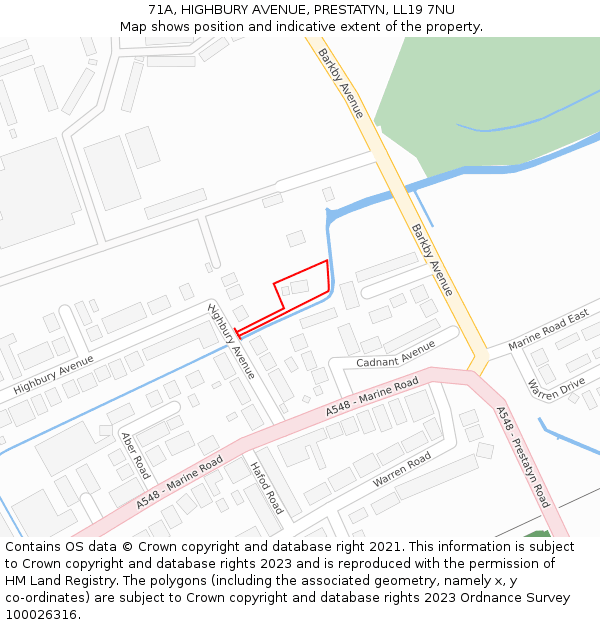 71A, HIGHBURY AVENUE, PRESTATYN, LL19 7NU: Location map and indicative extent of plot