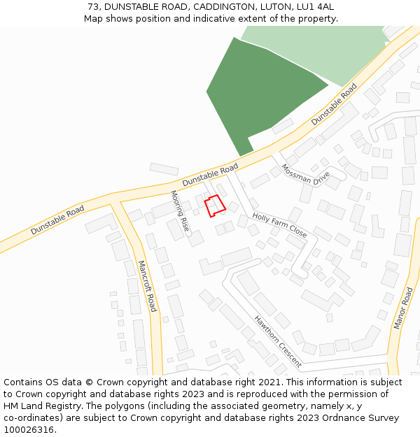 73, DUNSTABLE ROAD, CADDINGTON, LUTON, LU1 4AL: Location map and indicative extent of plot