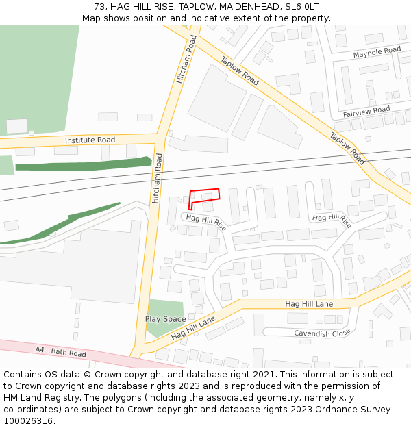 73, HAG HILL RISE, TAPLOW, MAIDENHEAD, SL6 0LT: Location map and indicative extent of plot