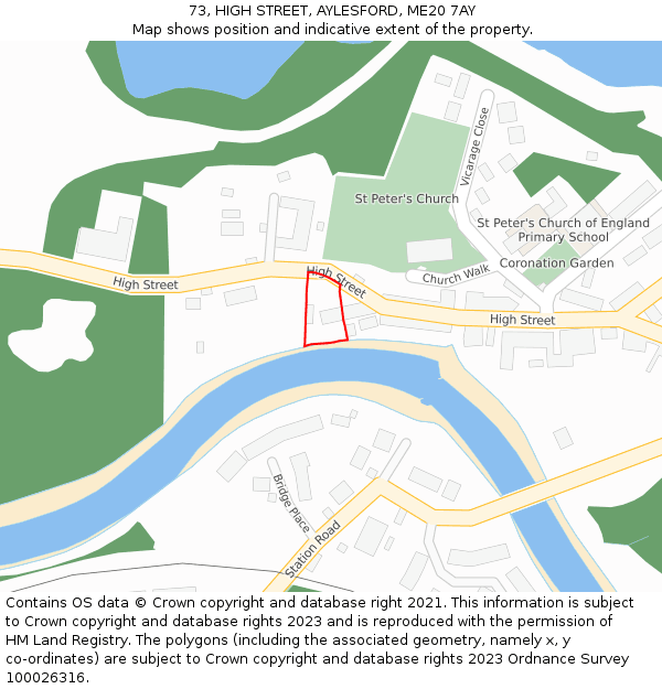 73, HIGH STREET, AYLESFORD, ME20 7AY: Location map and indicative extent of plot