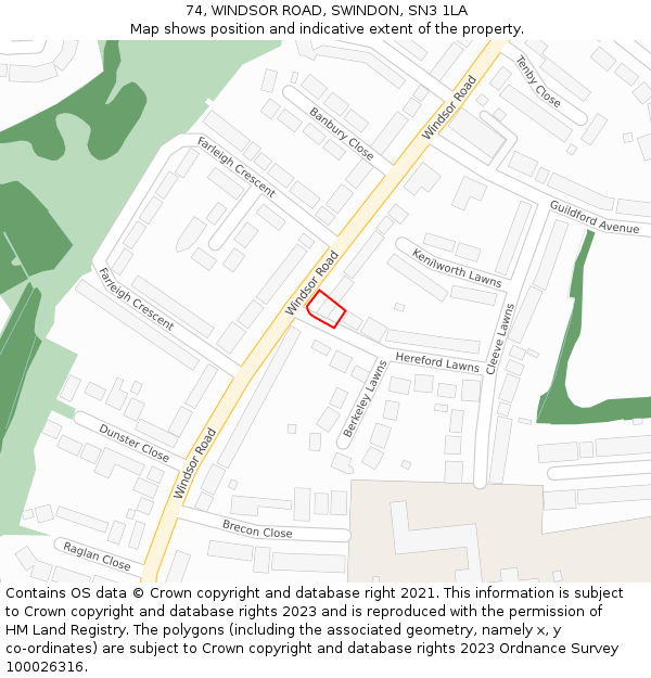 74, WINDSOR ROAD, SWINDON, SN3 1LA: Location map and indicative extent of plot