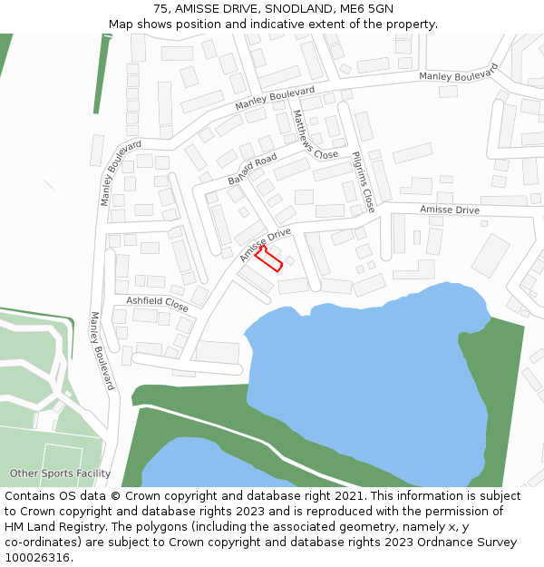 75, AMISSE DRIVE, SNODLAND, ME6 5GN: Location map and indicative extent of plot