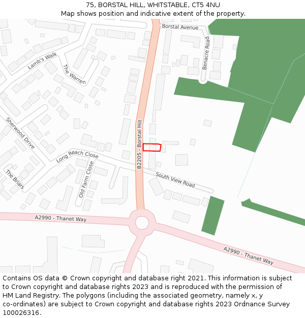 75, BORSTAL HILL, WHITSTABLE, CT5 4NU: Location map and indicative extent of plot