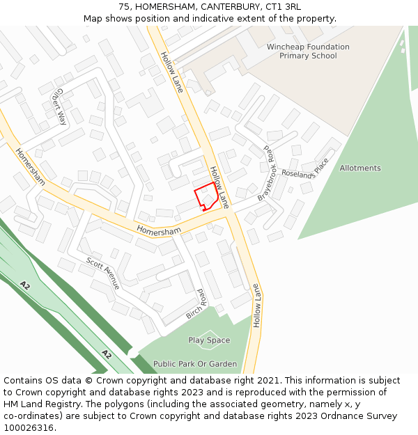 75, HOMERSHAM, CANTERBURY, CT1 3RL: Location map and indicative extent of plot