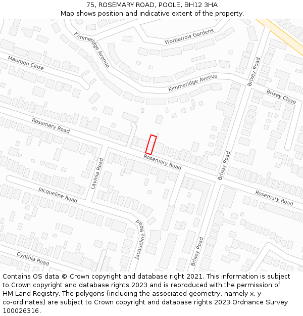 75, ROSEMARY ROAD, POOLE, BH12 3HA: Location map and indicative extent of plot