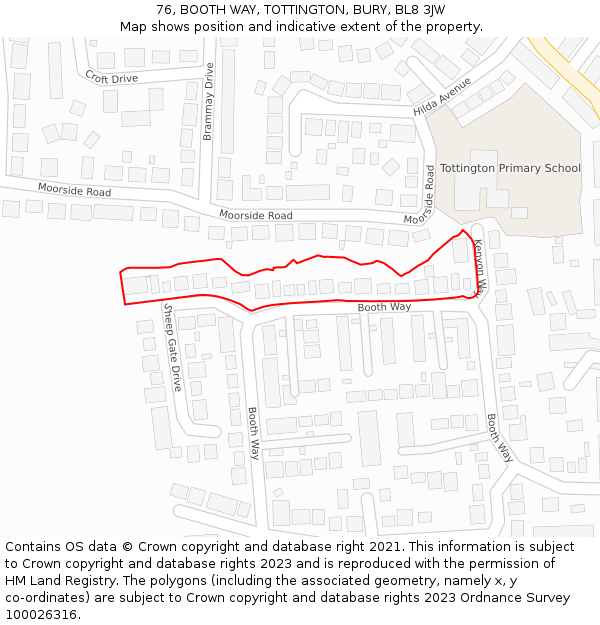 76, BOOTH WAY, TOTTINGTON, BURY, BL8 3JW: Location map and indicative extent of plot