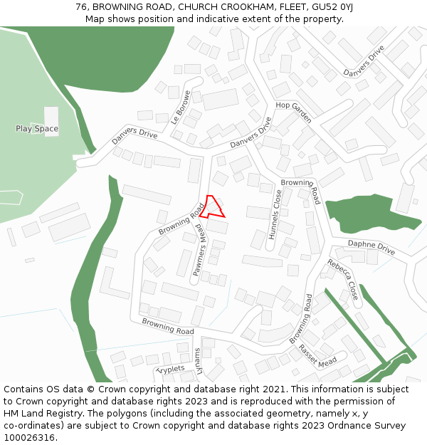 76, BROWNING ROAD, CHURCH CROOKHAM, FLEET, GU52 0YJ: Location map and indicative extent of plot