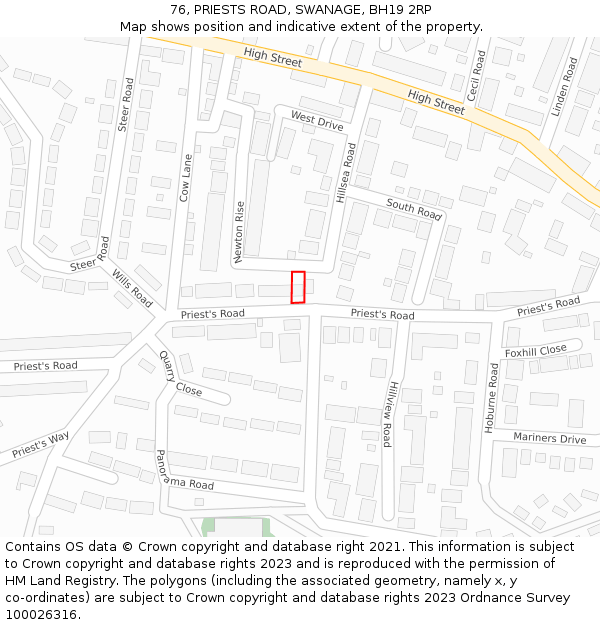 76, PRIESTS ROAD, SWANAGE, BH19 2RP: Location map and indicative extent of plot