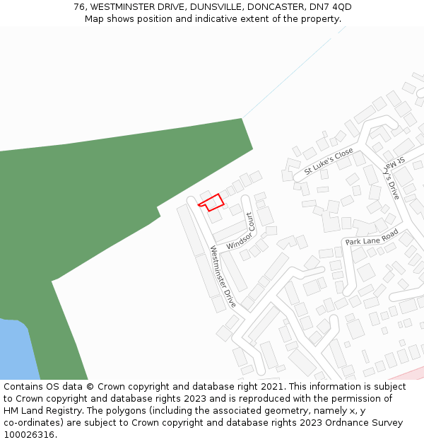 76, WESTMINSTER DRIVE, DUNSVILLE, DONCASTER, DN7 4QD: Location map and indicative extent of plot