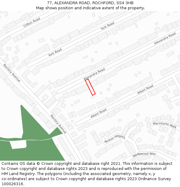 77, ALEXANDRA ROAD, ROCHFORD, SS4 3HB: Location map and indicative extent of plot