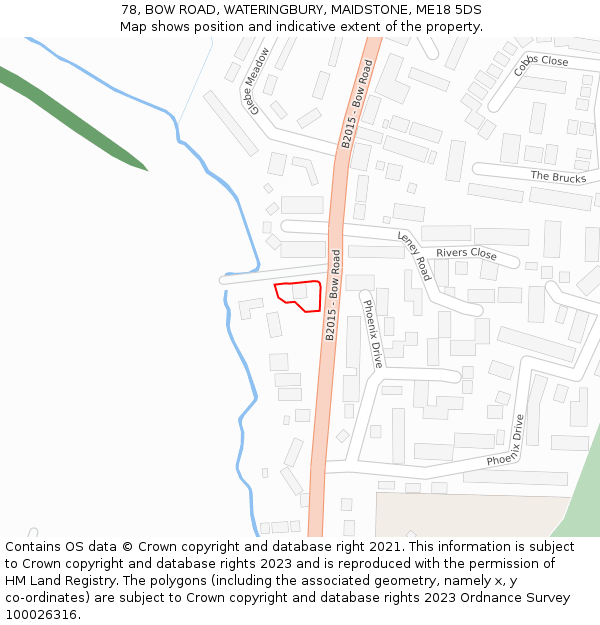 78, BOW ROAD, WATERINGBURY, MAIDSTONE, ME18 5DS: Location map and indicative extent of plot