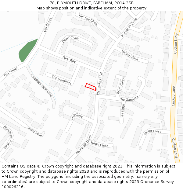 78, PLYMOUTH DRIVE, FAREHAM, PO14 3SR: Location map and indicative extent of plot