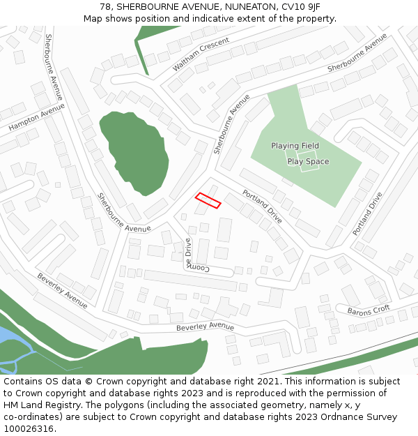 78, SHERBOURNE AVENUE, NUNEATON, CV10 9JF: Location map and indicative extent of plot