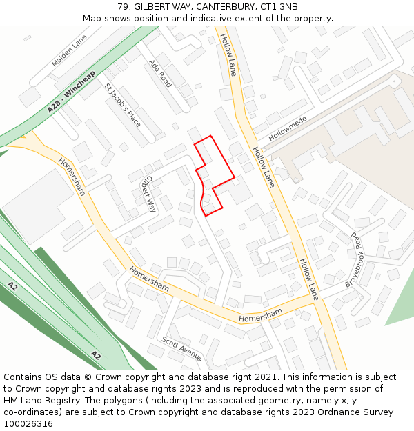 79, GILBERT WAY, CANTERBURY, CT1 3NB: Location map and indicative extent of plot